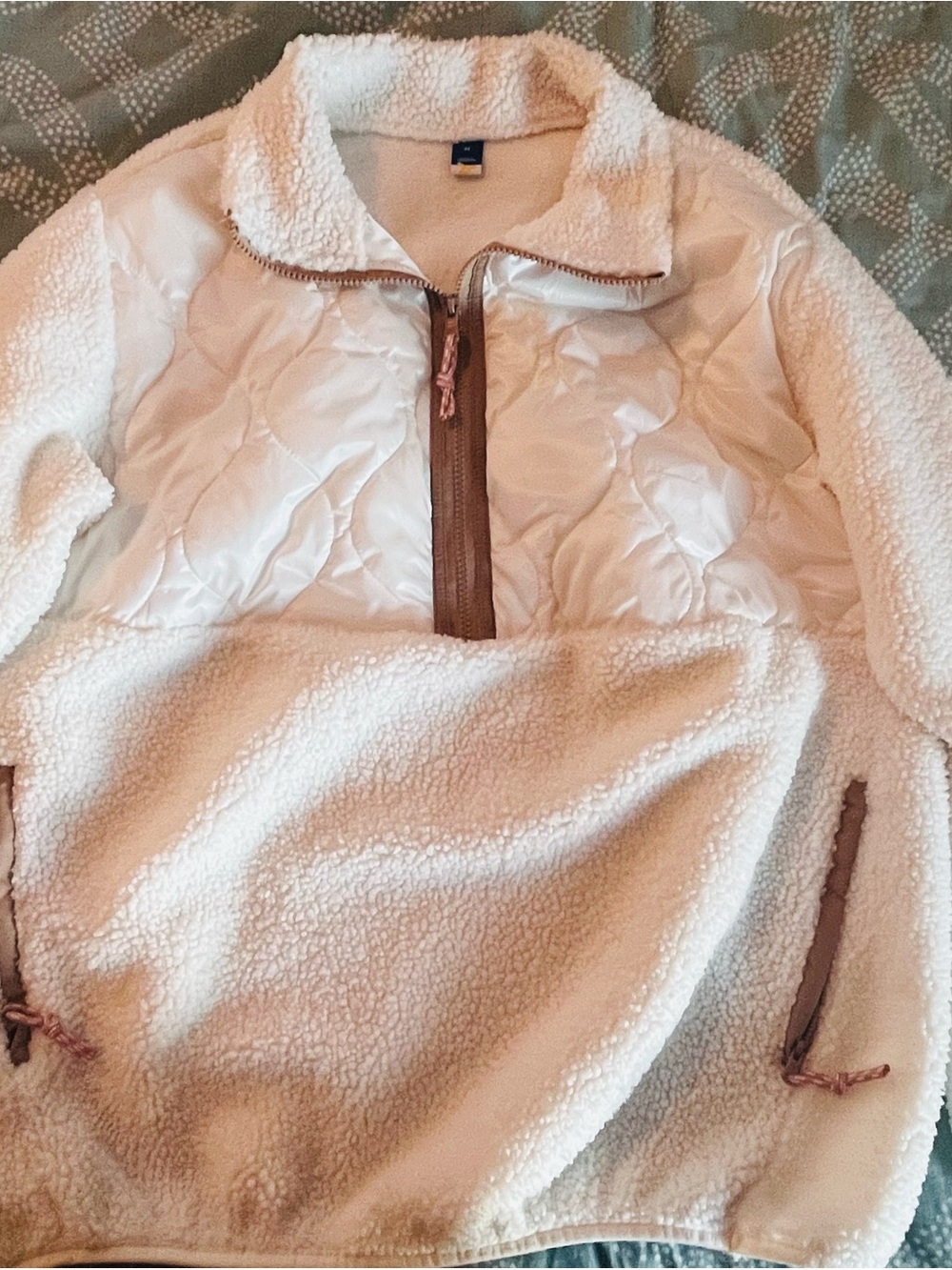 Old Navy Cream Teddy Sherpa Half-Zip Pullover